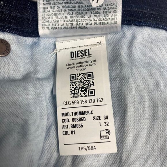 DIESEL Thommer X RM035 Blue Slim Skinny Stretch Jeans Dark Wash 00SB6D 34 X 32 - Picture 7 of 9